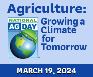 National Ag Day logo. Agriculture: growing climate for tomorrow. March 19, 2024.