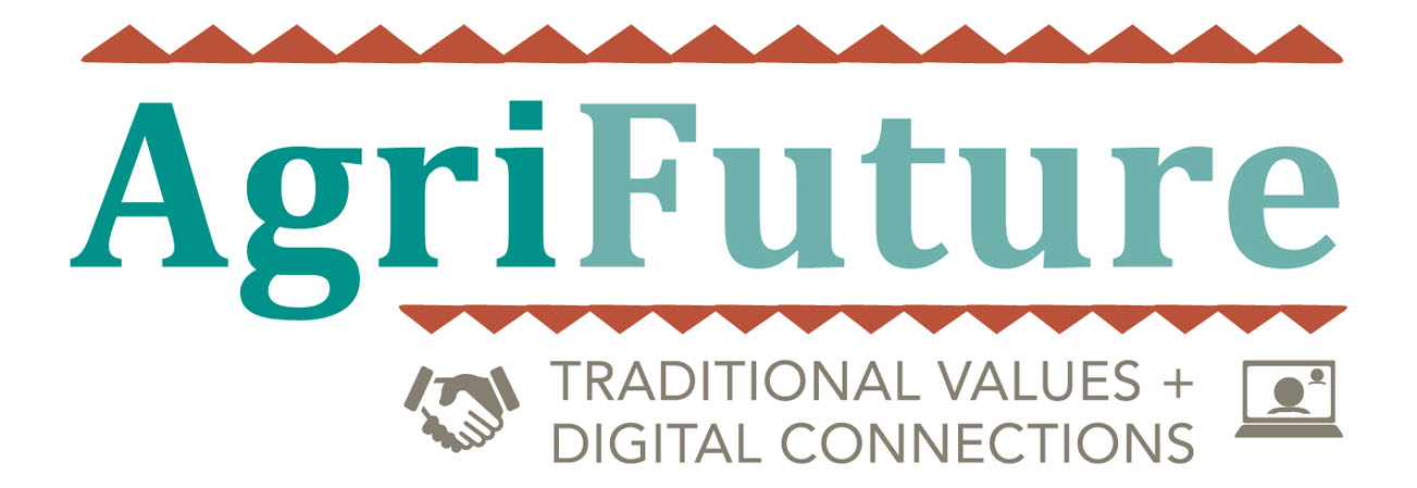 A blue and orange colored logo that reads “AgriFuture: Traditional Values + Digital Connections