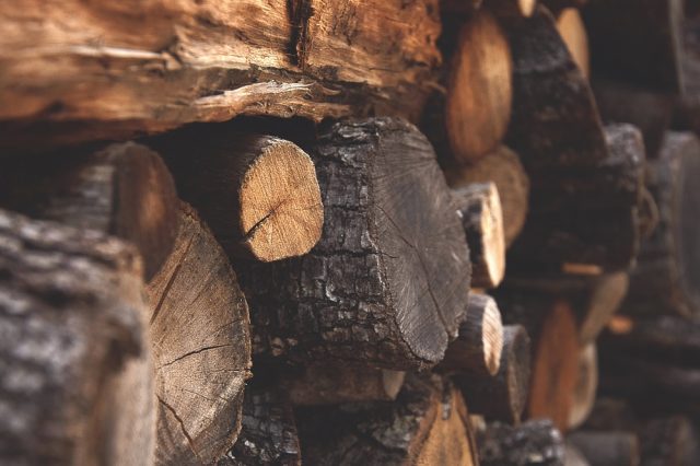 firewood is in a stack outdoors