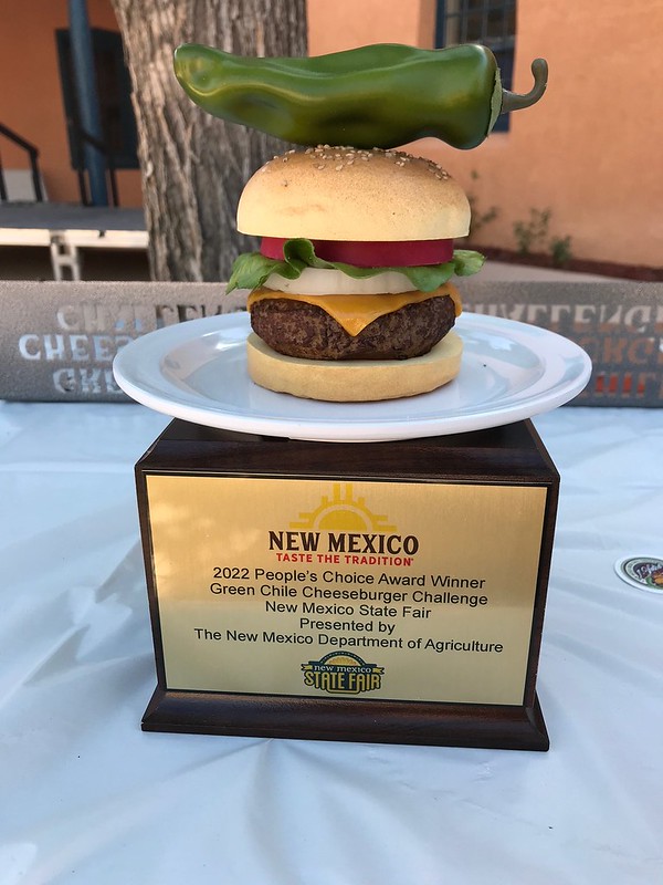NEW MEXICO--Taste the Tradition’s People’s Choice Award trophy containing a green chile and cheeseburger on a plate.