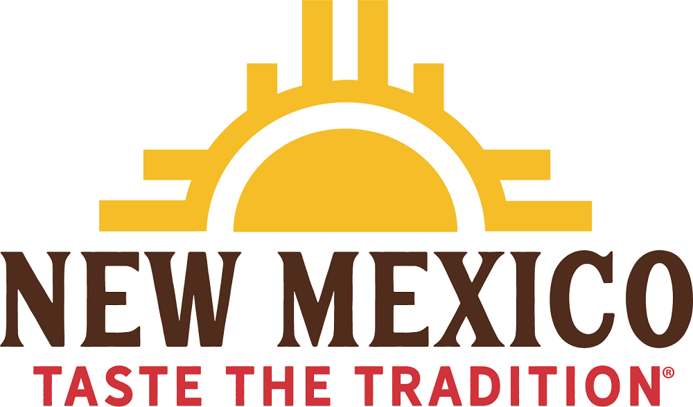 a yellow Zia symbol with ‘New Mexico’ in brown text and ‘Taste the Tradition’ in red text in front
